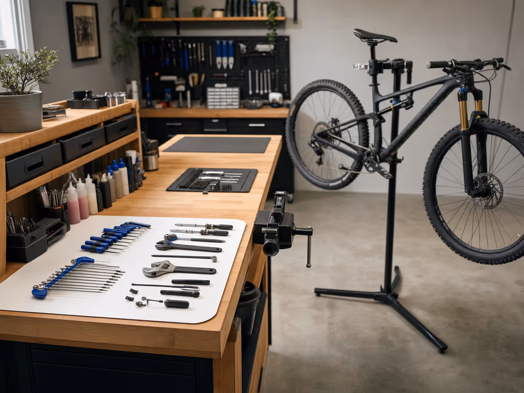 bicycle_repair_workbench_with_separate_clean_tool_zone_and_bike_support
