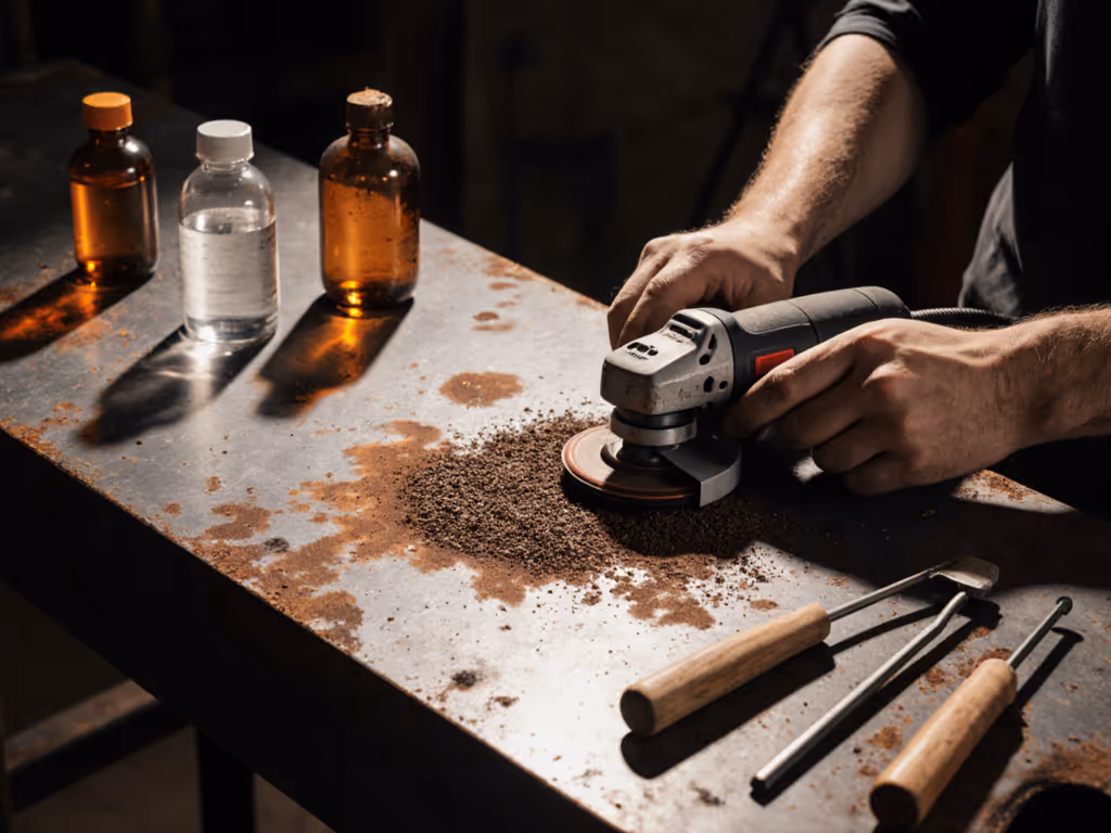 metal workbench rust repair process