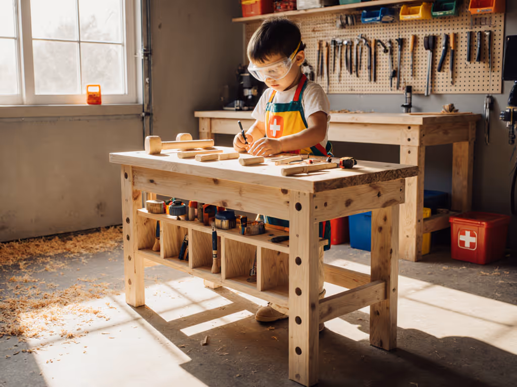 Childrens Wooden Workbench: Age-Adjustable Safety Guide